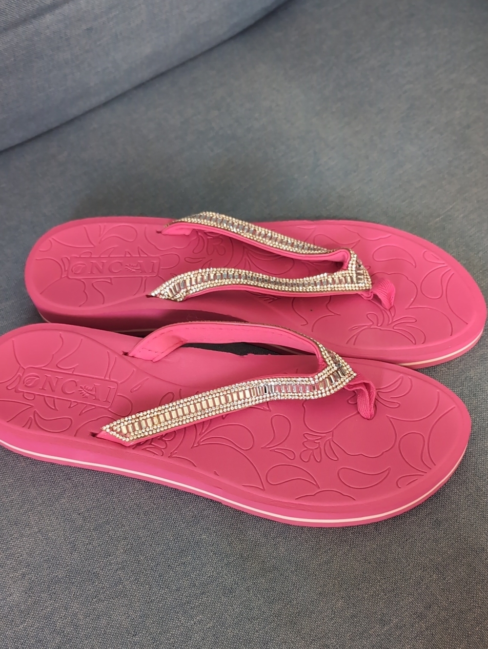 Embellished Hot Pink Rhinestone Flip Flop Sandals